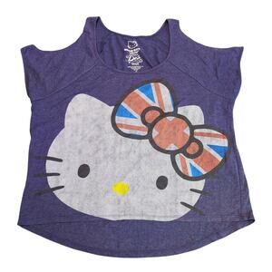 Hello Kitty by Sanrio Cold Shoulder T-Shirt Distressed Graphic Purple Womens S